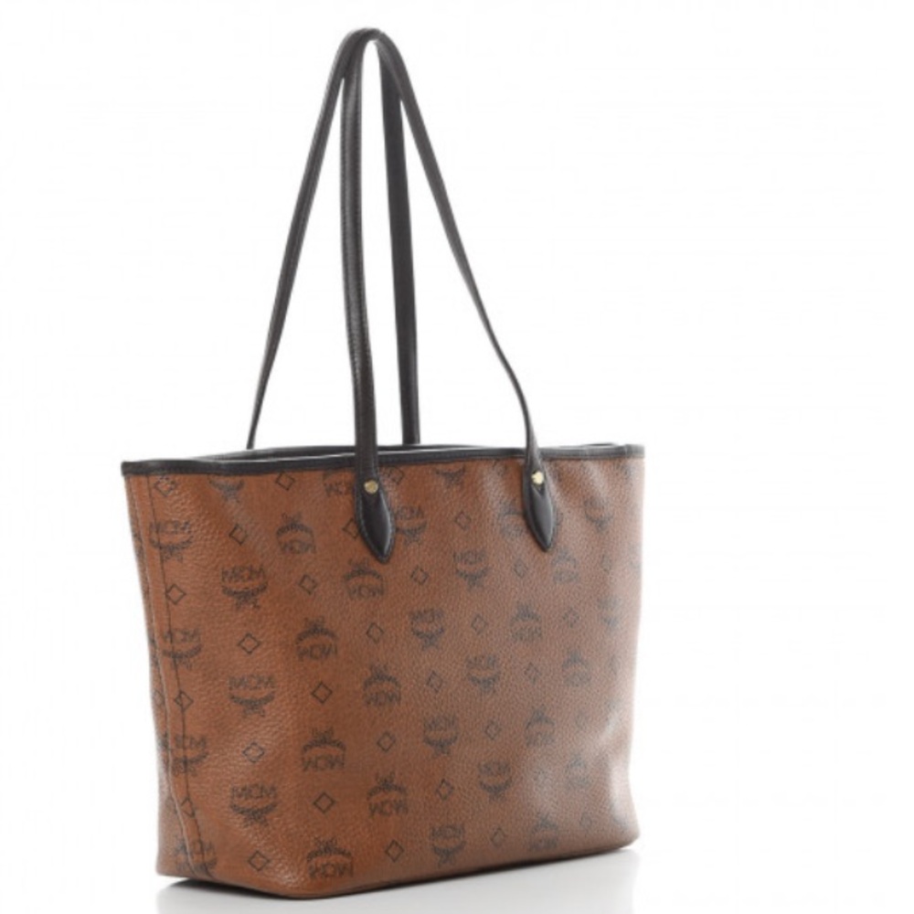 (AUTHENTIC)MCM Brown Logo Tote with Dog Bone Charm - Picture 3 of 12